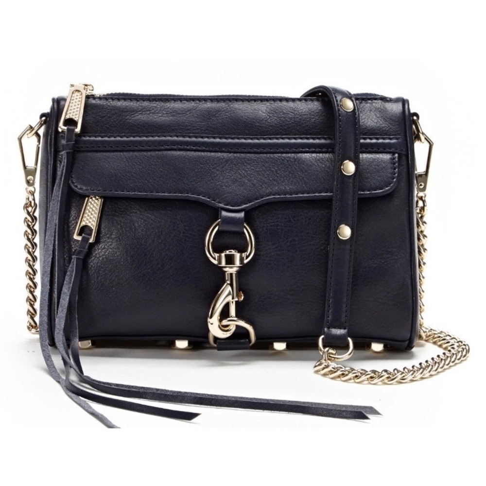 Rebecca Minkoff Mini MAC Black Leather Gold Hardware Crossbody Bag Clutch
